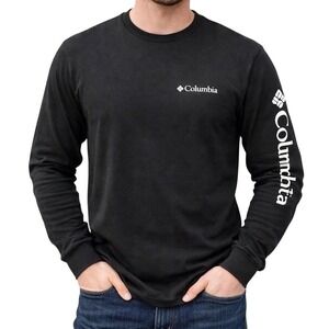 Columbia Mens Long Sleeve T-Shirt Black Graphic Logo Cotton Crew Neck Small